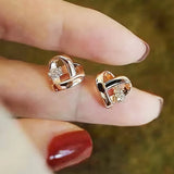Sterling Silver Heart Knot Stud Earrings Rose Plated Geometric Earrings