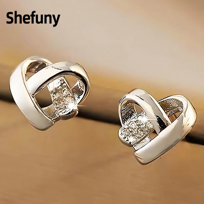Sterling Silver Heart Knot Stud Earrings Rose Plated Geometric Earrings