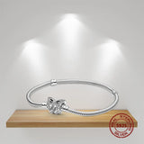 925 Sterling Silver Heart Snake Chain Charm Bracelet Women DIY Jewelry Gift