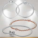 925 Sterling Silver Heart Snake Chain Charm Bracelet Women DIY Jewelry Gift