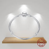 925 Sterling Silver Heart Snake Chain Charm Bracelet Women DIY Jewelry Gift