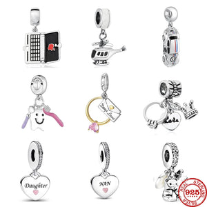 925 Silver Helicopter Laptop Sports Car Pendants Charms Bead Fit Bracelet
