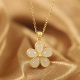 925 Silver Hetian Jade Necklace Gilt Chalcedony Flower Pendant Birthday Gift
