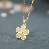 925 Silver Hetian Jade Necklace Gilt Chalcedony Flower Pendant Birthday Gift