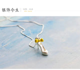 925 Silver High-heeled Shoes Necklace Pendant Women Jewelry