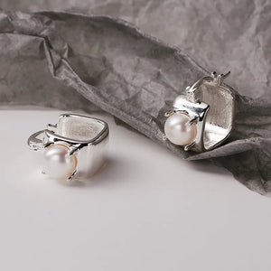 925 Silver Hoop Earrings Cuff Square Pearl Punk Geometric Women Gift