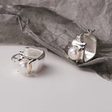 925 Silver Hoop Earrings Cuff Square Pearl Punk Geometric Women Gift