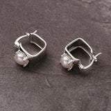 925 Silver Hoop Earrings Cuff Square Pearl Punk Geometric Women Gift