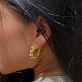 925 Silver Hoop Earrings Pearl Punk Geometric Women Girl Gift