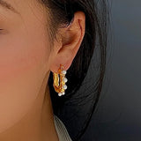 925 Silver Hoop Earrings Pearl Punk Geometric Women Girl Gift