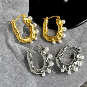 925 Silver Hoop Earrings Pearl Punk Geometric Women Girl Gift