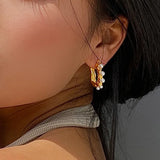 925 Silver Hoop Earrings Pearl Punk Geometric Women Girl Gift