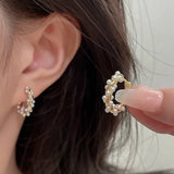 925 Silver Hoop Earrings Pearls Swirl Golden Geometric Jewelry