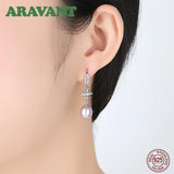 925 Silver Zircon Multicolor Pearls Drop Earrings Women Jewelry