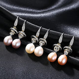 925 Silver Zircon Multicolor Pearls Drop Earrings Women Jewelry