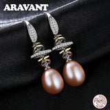 925 Silver Zircon Multicolor Pearls Drop Earrings Women Jewelry