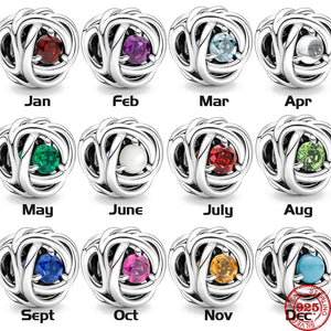 925 Silver Birthstone Eternity Circle Bead Pendant Charms Bracelet DIY