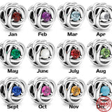 925 Silver Birthstone Eternity Circle Bead Pendant Charms Bracelet DIY