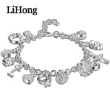 925 Silver Bracelet Moon Heart Lock Cross Charm Par