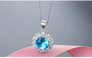 925 Silver Created Sapphire Necklace For Women Wedding
