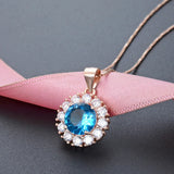 925 Silver Created Sapphire Necklace For Women Wedding