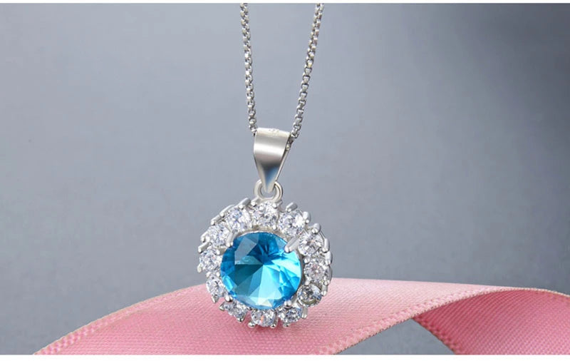 925 Silver Created Sapphire Necklace For Women Wedding
