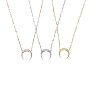 925 Silver Moon Charm Cz Horn Pendant Necklace