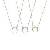 925 Silver Moon Charm Cz Horn Pendant Necklace