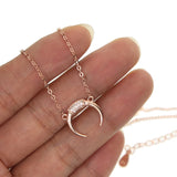 925 Silver Moon Charm Cz Horn Pendant Necklace