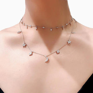 925 Silver Moon Star Necklace Choker Women Jewelry