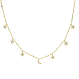 925 Silver Moon Star Necklace Choker Women Jewelry
