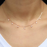 925 Silver Moon Star Necklace Choker Women Jewelry