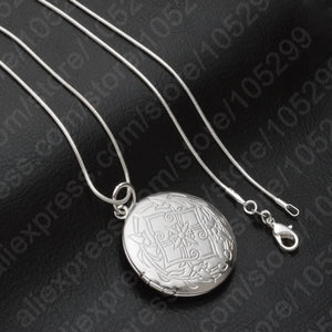 925 Silver Round Photo Locket Necklace Pendant Gift For Women Girl