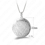 925 Silver Round Photo Locket Necklace Pendant Gift For Women Girl