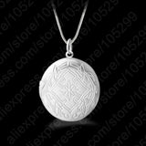 925 Silver Round Photo Locket Necklace Pendant Gift For Women Girl