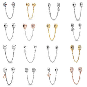 925 Sterling Silver Family Heart Safety Chain Charm
