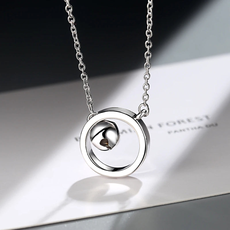 925 Silver Jingling Bell Tassels Circle Necklace Pendant Women's Jewelry