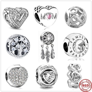 925 Silver LOVE Family Dream Catcher Bead Charm Bracelet DIY Jewelry