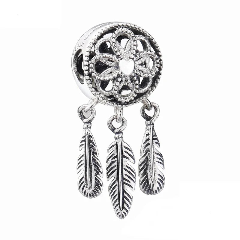 925 Sterling Silver Family Dream Catcher Bead Charm Pendant for Bracelets