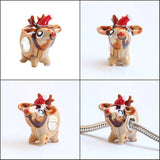 925 Sterling Silver 3D Mouse Snowman Pig Dear Charm Glass Beads