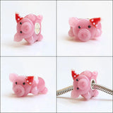 925 Sterling Silver 3D Mouse Snowman Pig Dear Charm Glass Beads