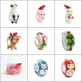 925 Sterling Silver 3D Mouse Snowman Pig Dear Charm Glass Beads