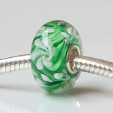 925 Silver 3D Colorful Green Flowers Glass Charm Bead