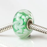 925 Silver 3D Colorful Green Flowers Glass Charm Bead
