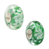 925 Silver 3D Colorful Green Flowers Glass Charm Bead