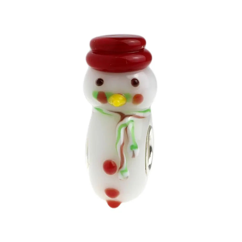 925 Silver Christmas Snowman Glass Charm Bead for European Bracelet