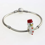 925 Silver Christmas Snowman Glass Charm Bead for European Bracelet