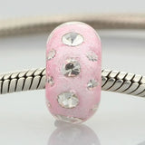 925 Silver Large Hole 3D Pink Glass Charm Beads for Bracelet