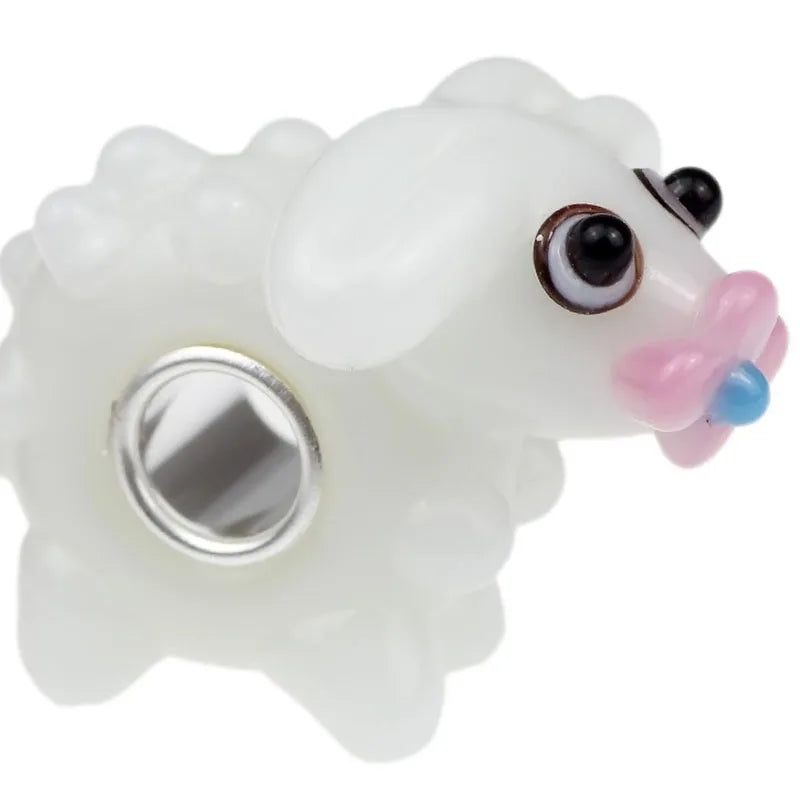 925 Silver 3D Dog Glass Charm Beads for Bracelet