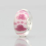 925 Silver Large Hole 3D Flowers Pet Prints Glass Charm Beads